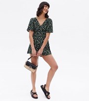 New Look Black Ditsy Floral Open Tie Back Playsuit
